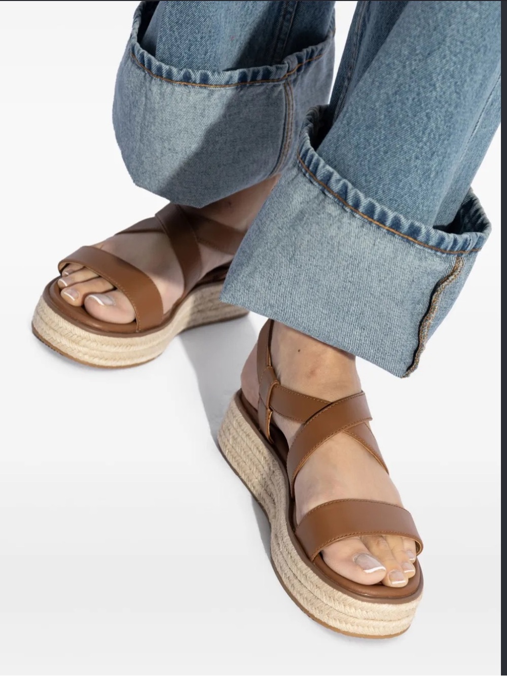 Michael Kors Lynn Espadrille Platform Leather Sandals  Brown